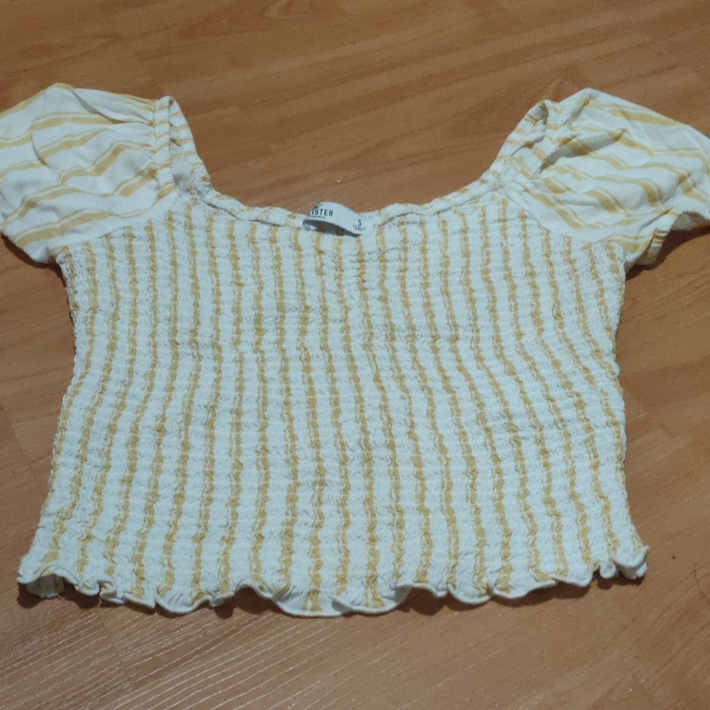 striped smocked on or off the shoulder crop top